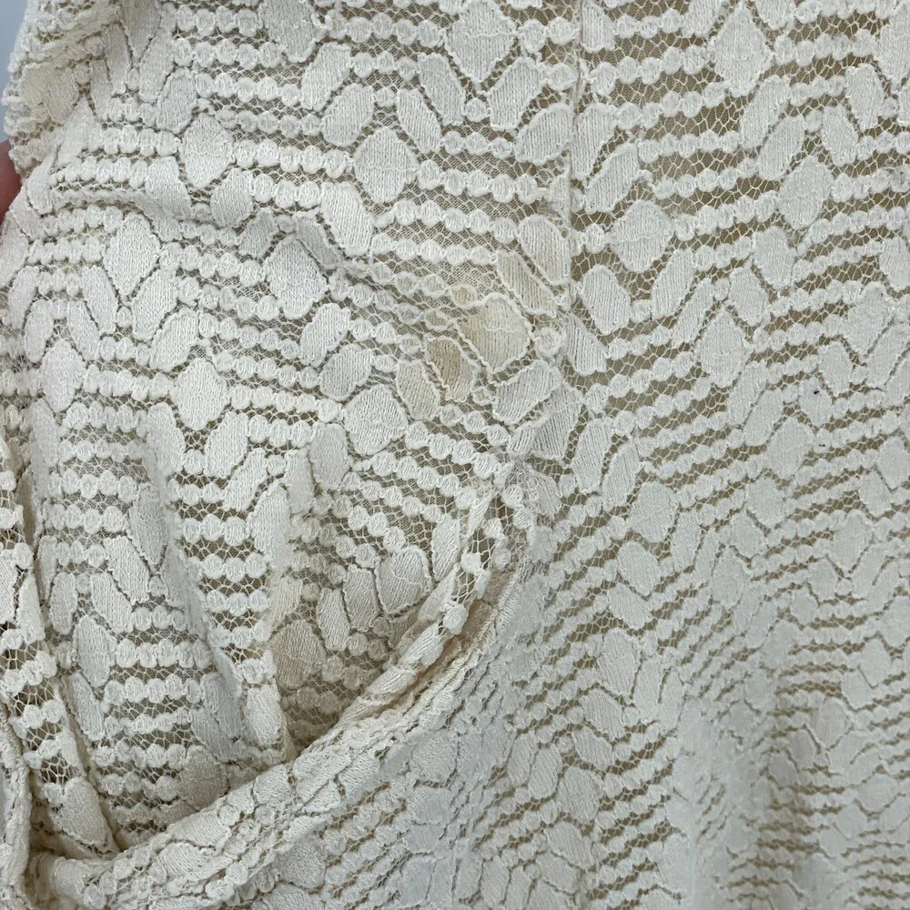 FREE PEOPLE Poppy Open Back Cream Lace Mini Dress with Pockets Size L